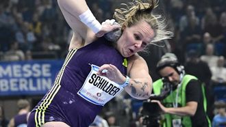Netherland's Jessica Schilder competes during the women's shot put event of the ISTAF indoor Athletics Meeting 2026 in Berlin on March 6, 2026. 
Tobias SCHWARZ / AFP