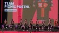 epa12081390 Cyclists of Team Picnic PostNL on stage during the Teams Presentation for the Giro d'Italia cycling tour, in Skenderbej Square in Tirana, Albania, 07 May 2025. The Giro d'Italia 2025 will start on 09 May 2025 in Durres, Albania.  EPA/GEORGI LICOVSKI