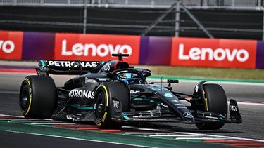 2023-10-21 19:58:37 Mercedes' British driver George Russell races during the Sprint Shootout at the Circuit of the Americas in Austin, Texas, on October 21, 2023, ahead of the United States Formula One Grand Prix. 
Chandan Khanna / AFP