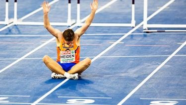 ROME - Mark Heiden in actie op de halve finale 100 meter horden op de tweede dag van de Europese kampioenschappen atletiek. ANP IRIS VAN DEN BROEK