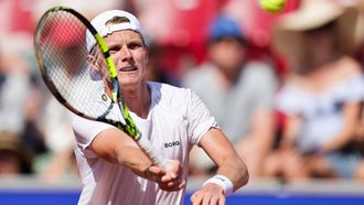 epa12247364 Jesper de Jong of the Netherlands in action during the semifinal match against Camilo Ugo Carabelli of Argentina at the Nordea Open tennis tournament in Bastad, Sweden, 19 July 2025.  EPA/Björn Larsson Rosvall  SWEDEN OUT