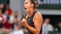 epa13009667 Aryna Sabalenka of Belarus gestures during her Women's round of 16 match against Naomi Osaka of Japan at the French Open Grand Slam tennis tournament at Roland Garros in Paris, France, 01 June 2026.  EPA/TERESA SUAREZ