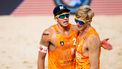 DEN HAAG - Steven van de Velde en Matthew Immers tijdens de halve finales (m) van het EK Beachvolleybal 2024. ANP IRIS VAN DEN BROEK