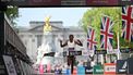 Ethiopia's Tigst Assefa crosses the line to win the women's race at the 2025 London Marathon in central London on April 27, 2025. 
JUSTIN TALLIS / AFP
