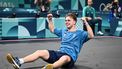 Sweden's Truls Moregard celebrates after winning against  China's Wang Chuqin during their men's table tennis singles round of 32 at the Paris 2024 Olympic Games at the South Paris Arena in Paris on July 31, 2024. 
JUNG Yeon-je / AFP