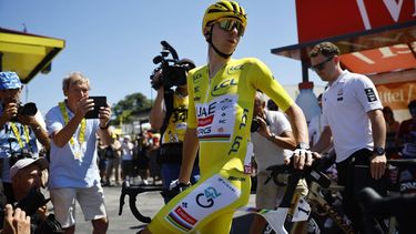 epa12233649 Slovenian rider Tadej Pogacar of UAE Team Emirates waits for the start of the 8th stage of the Tour de France cycling race over 171.4km from Saint-Meen-le-Grand to Laval Espace Mayenne, France, 12 July 2025.  EPA/MARTIN DIVISEK