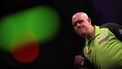 Netherlands' Michael van Gerwen reacts during his quarter-final darts match against England's Michael Smith on Night 1 of the PDC Premier League, at the Utilita Arena in Cardiff, south Wales on February 1, 2024. 
Adrian DENNIS / AFP