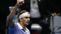 Germany's Alexander Zverev celebrates after victory against Spain's Carlos Alcaraz during their match at the ATP Finals tennis tournament in Turin on November 15, 2024. 
Marco BERTORELLO / AFP