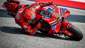 Ducati Lenovo team's Spanish rider Marc Marquez drives during the second free practice session ahead of the Austrian MotoGP Grand Prix at the Red Bull Ring race track in Spielberg, Austria, on August 16, 2025.  
Jure Makovec / AFP