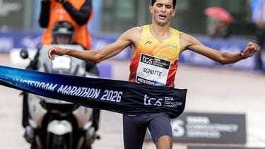 AMSTERDAM - Noah Schutte is de beste Nederlander tijdens de marathon van Amsterdam. ANP RAMON VAN FLYMEN
