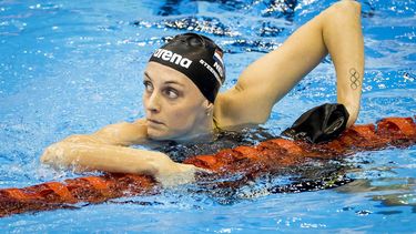 2023-07-30 20:50:57 FUKUOKA - Marrit Steenbergen na afloop van de finale 50 vrij vrouwen op de achtste en tevens laatste dag van het WK Zwemmen in Japan. ANP KOEN VAN WEEL