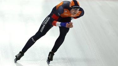 epa11207983 Jenning De Boo of Netherlands in action during the Men’s 1000m Sprint at the ISU Speed Skating Allround World Championships in Inzell, Germany, 08 March 2024.  EPA/ANNA SZILAGYI