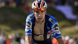 epa11477779 Spanish rider Mikel Landa of Soudal Quick-Step crosses the finish line in fourth place during the 15th stage of the 2024 Tour de France cycling race over 197km from Loudenvielle to Plateau de Beille, France, 14 July 2024.  EPA/GUILLAUME HORCAJUELO