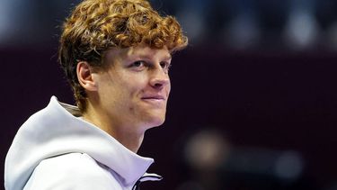 Italy's Jannik Sinner looks on during the awards ceremony after his final tennis match against Spain's Carlos Alcaraz in the 