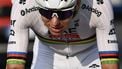 UAE Team Emirates’s Slovenian rider Tadej Pogacar cycles in a lone breakawy in the Passo Di Ganda descent during the 119th edition of the Giro di Lombardia (Tour of Lombardy), a 238km cycling race from Como to Bergamo on October 11, 2025. 
Marco BERTORELLO / AFP