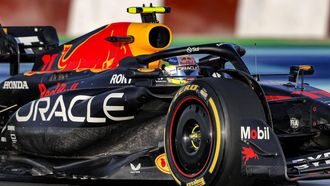 2023-10-07 15:25:29 Red Bull Racing's Mexican driver Sergio Perez drives during the sprint shootout ahead of Qatari Formula One Grand Prix at the Lusail International Circuit on October 7, 2023. 
KARIM JAAFAR / AFP