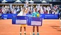 Portugal's Nuno Borges (L) and Spain's Rafael Nadal celebrate after their men's final singles match of the ATP Nordea Open tennis tournament in Bastad, Sweden, on July 21, 2024. 
Bjorn LARSSON ROSVALL / TT News Agency / AFP
