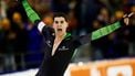 HEERENVEEN - Jenning de Boo juicht na het winnen van de 500 meter voor mannen tijdens de eerste dag van het NK afstanden in Thialf. De olympische winter werd afgetrapt met het driedaagse schaatstoernooi. ANP VINCENT JANNINK