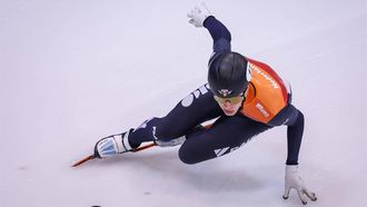 Jens van 't Wout #13 of the Netherlands competes during the men's 500m heat on Day 1 of the ISU European short track speed skating Championships in Dresden, eastern Germany, on January 17, 2025. 
Ronny HARTMANN / AFP