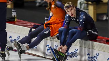 INZELL - Jordan Stolz tijdens een training voorafgaand aan het WK allround en sprint schaatsen in de Max Aicher Arena. ANP VINCENT JANNINK