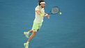 epa11084700 Stefanos Tsitsipas of Greece in action during his round 2 match against Jordan Thompson of Australia on Day 4 of the 2024 Australian Open at Melbourne Park in Melbourne, Australia, 17 January 2024.  EPA/LUKAS COCH  AUSTRALIA AND NEW ZEALAND OUT