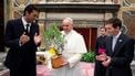 Pope Francis (C) receives an olive tree from Argentine forward Lionel Messi (R) and Italian Gianluigi Buffon (L) at the end of a private audience together at the Vatican on August 13, 2013. Argentina's national football team will play a friendly match against Italy's national football team on August 14, 2013.   AFP PHOTO/ OSSERVATORE ROMANO
RESTRICTED TO EDITORIAL USE - MANDATORY CREDIT 