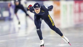 HEERENVEEN - Angel Daleman tijdens de 1000 meter op de laatste dag van het World Cup kwalificatietoernooi schaatsen in Thialf. ANP VINCENT JANNINK