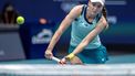 epa11243480 Elena Rybakina of Kazakhstan in action during the women's third round match against Madison Keys of USA at the Miami Open tennis tournament in Miami, USA, 25 March 2024.  EPA/CRISTOBAL HERRERA