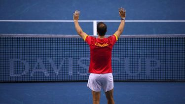 Spain's Rafael Nadal attends a tribute to his career at the end of the quarter-final doubles match between Netherlands and Spain during the Davis Cup Finals at the Palacio de Deportes Jose Maria Martin Carpena arena in Malaga, southern Spain, on November 19, 2024. Superstar Rafael Nadal's glittering career in professional tennis came to an end on November 19, 2024 as Netherlands eliminated Spain in the Davis Cup quarter-finals.
JORGE GUERRERO / AFP