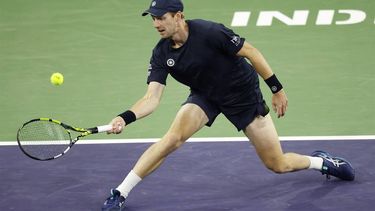 epa11946212 Van De Zandschulp of the Netherlands in action against Nick Kyrgios of Australia during the BNP Paribas Open tennis tournament in Indian Wells, California, USA, 06 March 2025.  EPA/JOHN G. MABANGLO