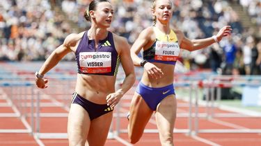 HENGELO - Nadine Visser in actie op het onderdeel 100 meter horden tijdens de 45e editie van de FBK Games. De belangrijkste internationale atletiekwedstrijd van Nederland vindt plaats in Hengelo. VINCENT JANNINK / ANP