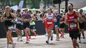 Runners make their way down The Mall to the final stages of the 2026 London Marathon in central London on April 26, 2026. 
JUSTIN TALLIS / AFP