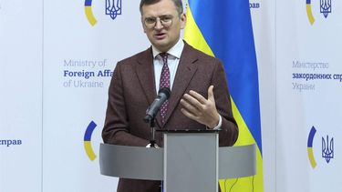 Ukrainian Foreign Minister Dmytro Kuleba speaks during a joint press conference with the Dutch Foreign minister as part of their meeting in Kyiv, on December 5, 2023, amid the Russian invasion of Ukraine. 
Anatolii STEPANOV / AFP
