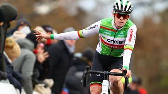 Belgian Marion Norbert Riberolle competes in the women's elite race at the 'CAPS Urban Cross Kortrijk' cyclocross cycling event, the fourth stage (out of 7) in the Exact Cross 2024-2025 competition, in Kortrijk on November 23, 2024.  
DAVID PINTENS / Belga / AFP