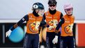 TILBURG - Xandra Velzeboer (NED), Bibi Arts (NED) en Zoe Deltrap (NED) in actie op de relay tijdens de voorronde van de Odido Cup World Tour in het IJssportcentrum. Het is de vijfde wedstrijd van de ISU Shorttrack World Tour. ANP SEM VAN DER WAL