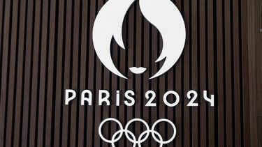 This photograph taken on August 14, 2023, shows a Paris 2024 Olympic Games logo at the headquarters of the Paris 2024 Organising committee (COJO) in Saint-Denis, northern Paris. 
BERTRAND GUAY / AFP