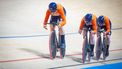 BALLERUP - Hetty van de Wouw, Kimberley Kalee en Steffie van der Peet  tijdens de kwalificatie team sprint op de eerste dag van het WK baanwielrennen in de Ballerup Super Arena. ANP IRIS VAN DEN BROEK