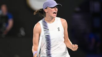 epa12660994 Iga Swiatek of Poland celebrates winning her Women’s Singles first round match against Yue Yuan of China at the Australian Open tennnis tournament in Melbourne, Australia, 19 January 2026.  EPA/LUKAS COCH  AUSTRALIA AND NEW ZEALAND OUT