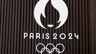 2023-08-14 14:51:02 This photograph taken on August 14, 2023, shows a Paris 2024 Olympic Games logo at the headquarters of the Paris 2024 Organising committee (COJO) in Saint-Denis, northern Paris. 
BERTRAND GUAY / AFP