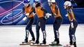MILAAN - Xandra Velzeboer, Michelle Velzeboer, Selma Poutsma en Zoë Deltrap tijdens de 3000 meter relay bij het shorttrack schaatsen in de Milano Ice Skating Area op de Olympische Winterspelen van Milaan. SEM VAN DER WAL / ANP