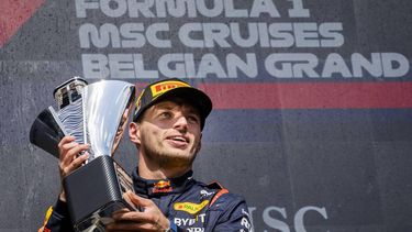 2023-07-30 16:41:08 SPA - Max Verstappen (Red Bull Racing) op het podium na het winnen van de Grote Prijs van Belgie op het Circuit de Spa-Francorchamps. ANP SEM VAN DER WAL