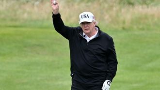 US President Donald Trump reacts as he plays golf at the Trump Turnberry Golf Courses, in Turnberry on the south west coast of Scotland on July 27, 2025, during the third day of his visit to the country, since his second tenure as President began. Trump and EU chief Ursula von der Leyen are set to meet later on July 27, in a decisive push to resolve a months-long transatlantic trade standoff with the US leader putting the chances of a deal at one in two.
ANDY BUCHANAN / AFP