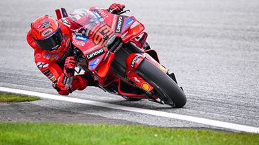 Ducati Lenovo team's Spanish rider Marc Marquez drives the warm up session, ahead of  the Austrian MotoGP Grand Prix at the Red Bull Ring race track in Spielberg, Austria, on August 17, 2025. 
Jure Makovec / AFP