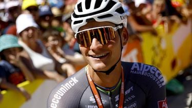 epa12242642 Dutch rider Mathieu Van Der Poel of Alpecin - Deceuninck team waits for the start of the 12th stage of the Tour de France cycling race over 180.6km from Auch to Hautacam, France, 17 July 2025.  EPA/MARTIN DIVISEK