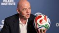 FIFA President Gianni Infantino speaks during the 29th annual Milken Institute Global Conference at the Beverly Hilton in Beverly Hills, California on May 5, 2026. 
Patrick T. Fallon / AFP