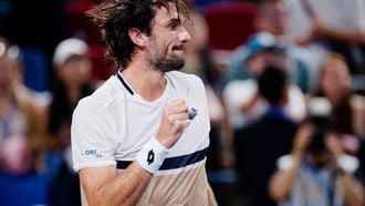 epa12441300 Valentin Vacherot of Monaco reacts after winning his men's singles quarterfinals match against Holger Rune of Denmark at the Shanghai Masters tennis tournament in Shanghai, China, 09 October 2025.  EPA/ALEX PLAVEVSKI