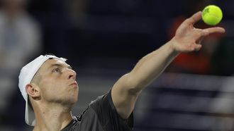 epa12781837 Tallon Griekspoor of Netherlands in action during his Men's Singles semi-final match against Andrey Rublev of Russia at the Dubai Tennis ATP Championships 2026 in Dubai, United Arab Emirates, 27 February 2026.  EPA/ALI HAIDER