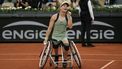 Netherlands' Diede de Groot celebrates her victory over France's Ksenia Chasteau at the end of their women's singles wheelchair final match on day 14 of the French Open tennis tournament on Court Suzanne-Lenglen at the Roland-Garros Complex in Paris on June 6, 2026. 
Dimitar DILKOFF / AFP