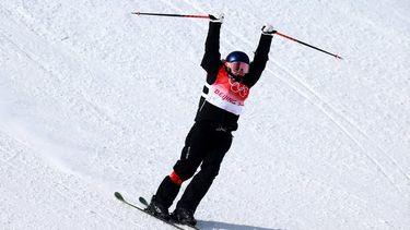 epa09757276 Anastasia Tatalina of Russia reacts after her final jump during Women's Freestyle Skiing Slopestyle final at the Zhangjiakou Genting Snow Park at the Beijing 2022 Olympic Games, Beijing municipality, China, 15 February 2022.  EPA/DIEGO AZUBEL