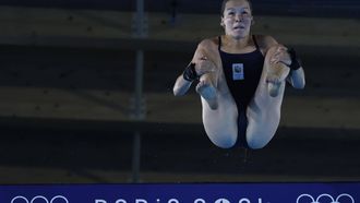 epa11530541 Else Praasterink of the Netherlands competes during the Women 10m Platform final of the Diving competitions in the Paris 2024 Olympic Games, at the Paris Aquatics Centre in Saint Denis, France, 06 August 2024.  EPA/MAST IRHAM